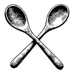 Crossed Wooden Spoons Kitchen Utensil Vintage Engraved Black and White Outline Line Art Drawing Graphic Object