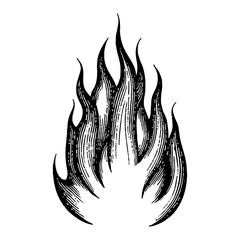Fire Only Flames Logo Design Vintage Black and White Outline Line Art Drawing Engraving Style