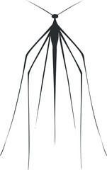 Black silhouette vector illustration of a mosquito insect with long legs and antennae on white background