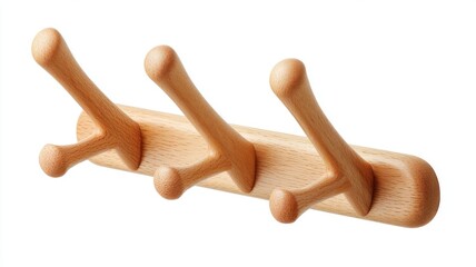 Mid century modern wooden timeless furniture wall hook rack with three hooks for hanging items, designed in a minimalist style.