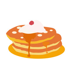 Pancakes with cream honey, and berry vector illustration  on white background for bakery website