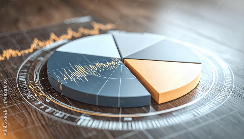 Poster close-up of a modern circular pie chart with colorful segments, digital data visualization, and anal