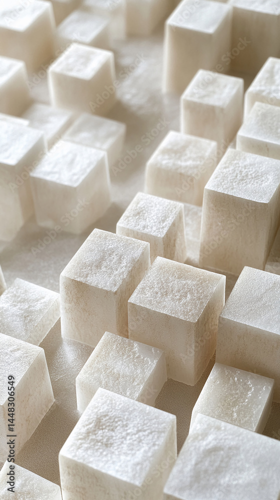 Poster close-up of off-white cubic texture, creating a geometric and minimalist appearance, symbolizing ord