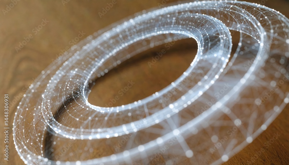 Poster advanced digital hologram of a glowing circular with intricate interconnected light patterns represe