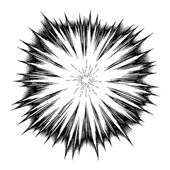 Obraz premium Radial Firework Explosion Burst Comic Graphic Effect Detail Black and White Outline Line Art Drawing