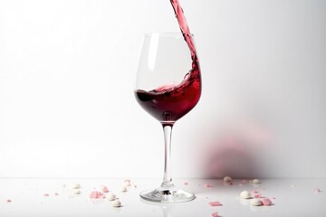 Rich red wine poured into glass, crisp white backdrop, vino, elegant