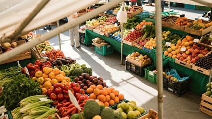 Fototapeta premium Colorful Fresh Vegetables on Display at a Farmers Market