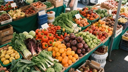 Colorful Fresh Vegetables on Display at a Farmers Market