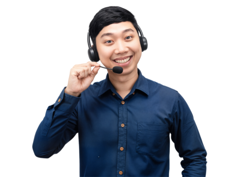Indonesian Man Smiling with Headset, Call Center