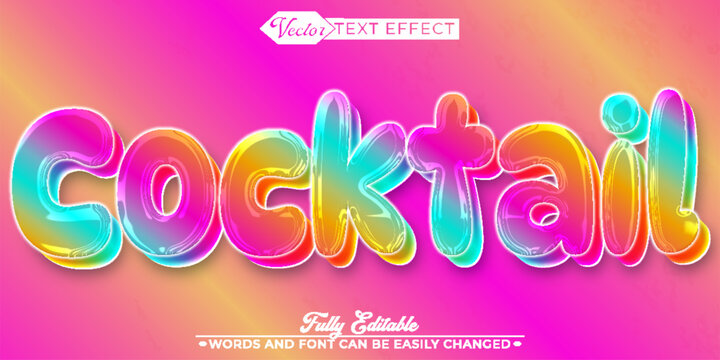 Cartoon Summer Beach Colorful Cocktail Vector Editable Text Effect Template