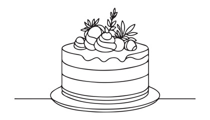 Continuous one single minimal line drawing cake