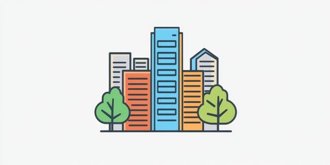 Illustration of city buildings on background