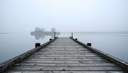 Obraz premium Misty Morning Pier Over Calm Water