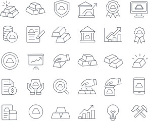 30 set of gold transparent background. vector illustration gold investment business and finance style line outline icons