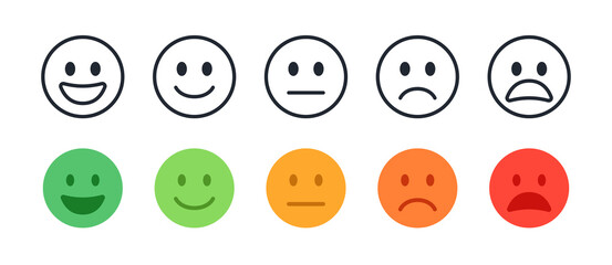 Satisfaction rate emoticon face editable stroke outline icon isolated on white background flat vector illustration.