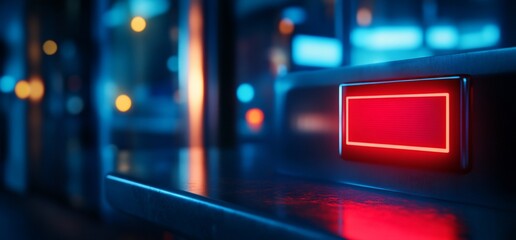 Obraz premium Futuristic neon sign in urban setting with depth and cool color palette