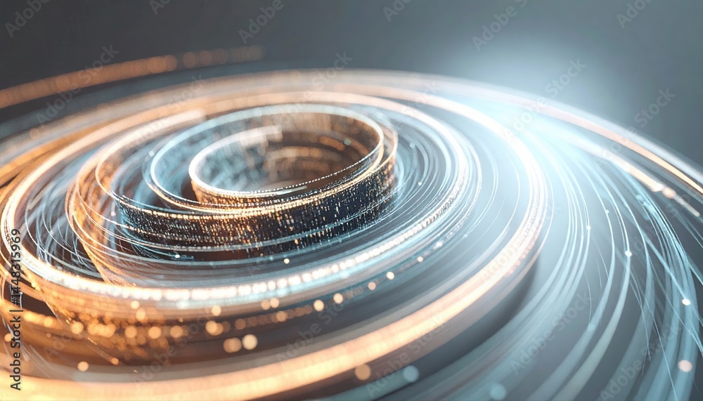 Poster abstract futuristic swirl of light circles with glowing effects and dynamic motion in a high-tech di