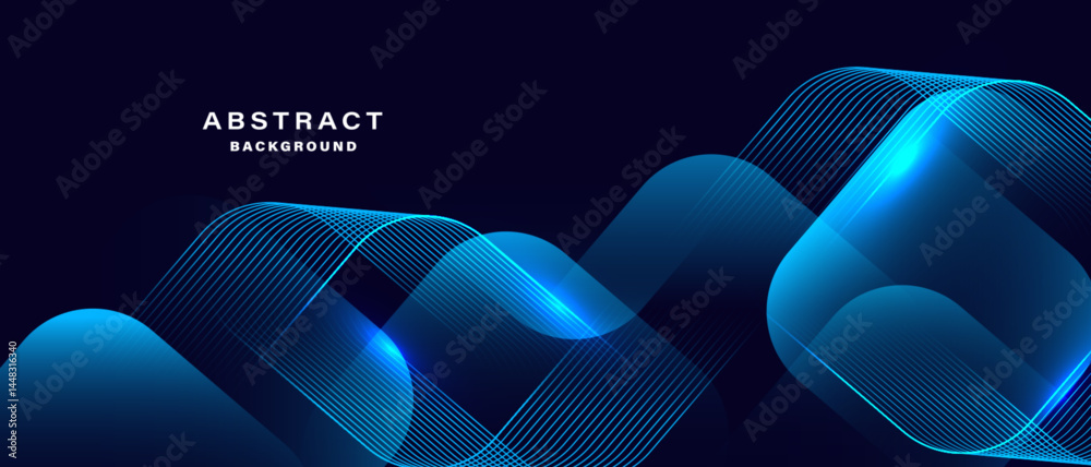 Poster Dynamic abstract blue background with glowing wave lines. Vector.