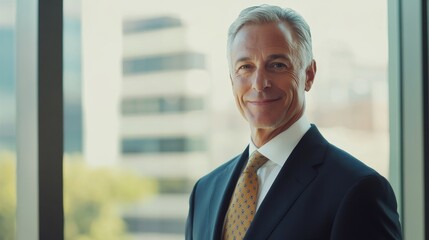 Middle Aged Business Owner. Portrait of Mature Businessman in Formal Suit Smiling at Camera
