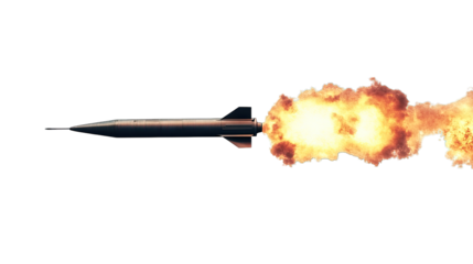 A sleek missile launches with a powerful flame and smoke trail. soaring through a dark sky. symbolizing advanced technology and military power. ideal for defense industry visuals