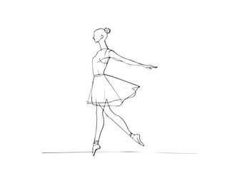 Ballerina in motion in minimalist line art on white background
