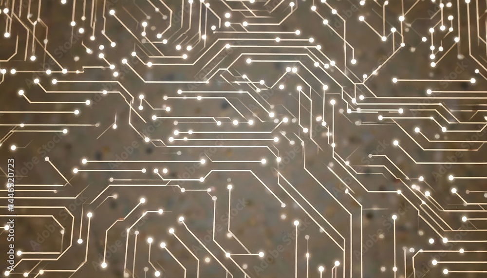 Poster abstract digital circuit board background with interconnected lines and glowing nodes representing t