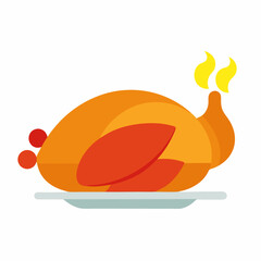 illustration, food, vector, chicken, cartoon, meat, turkey, isolated, meal, thanksgiving, dinner, icon, white, vegetable, cooking, orange, bird, art, bread, roast, mushroom, fresh, clipart, diet
