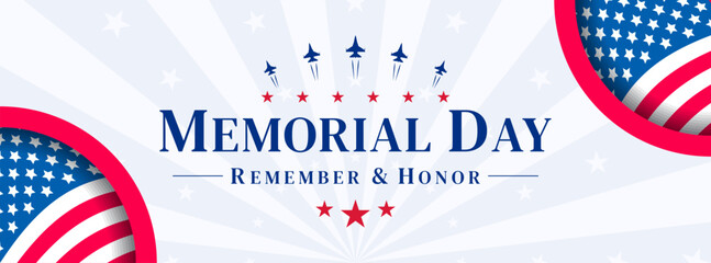 Memorial Day - Remember and honor Banner Vector illustration. Modern USA white background