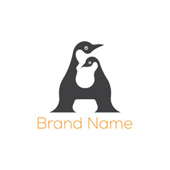 Obraz premium A cute cartoon penguin vector illustration on ice evokes a happy winter design. Combination of Penguin and A letter logo.