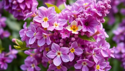 Obraz premium Close-up of a vibrant lilac and violet spring flower bunch blooming in a garden, macro, vibrant