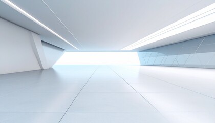 Obraz premium Minimalist white interior space with geometric elements and bright light source