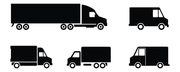 Delivery Van,  Lorry, and Cargo Truck Icon Set.