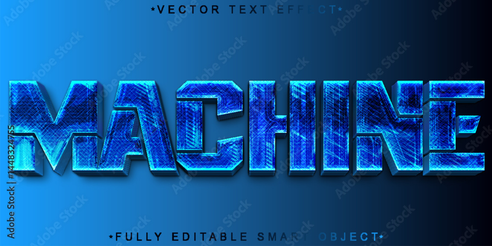 Poster blue machine vector fully editable smart object text effect