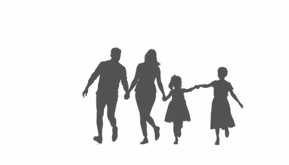 Silhouette of a Family Holding Hands Against a White Background
