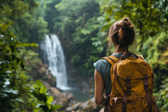 A traveler with a backpack explore nature generative AI