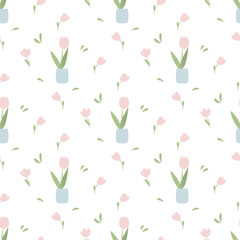 seamless pattern with pink tulips