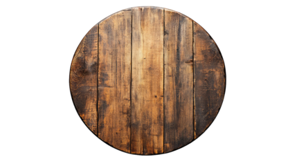 A rustic wooden round table showcasing rich textures and warm tones. set against a plain background. ideal for home decor. dining settings. or furniture catalogs
