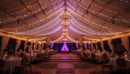Obraz premium Elegant interior view with chandelier lights and decorative table settings