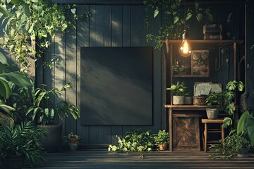 Rustic indoor jungle scene