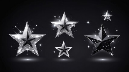 Obraz premium Luxurious Silver Star Illustration: Shiny Black Background with Glitter & Sparkle Design