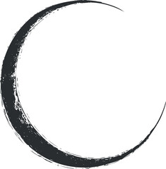 Black grunge crescent moon brushstroke on white background symbolizing night and celestial design © vadymstock