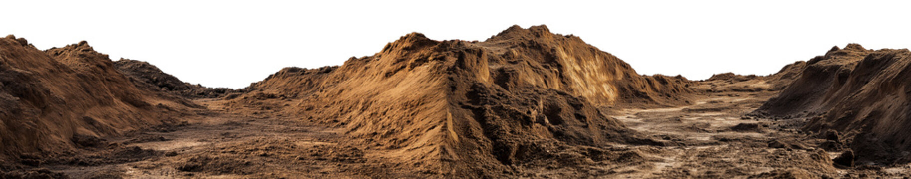 Natural Terrain of Loose Soil and Dirt Banks isolated on white or transparent background Cutout PNG