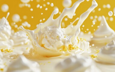 Vibrant lemon meringue eskimo with meringue and milk splashes