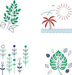 A floral set of vector elements showcases nature's beauty with flowers, leaves, and decorative spring patterns for elegant design