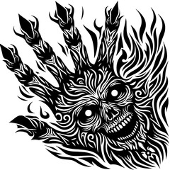Halloween Zombie Hand with Flames in Black and White Art  