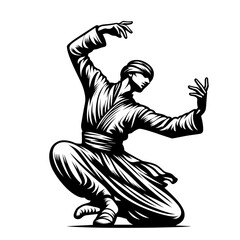 Fototapeta premium Sirtaki dance illustrated in a dynamic pose against a white background 