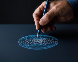 A hand sketching a complex fractal pattern, symbolizing recursive mathematical structures