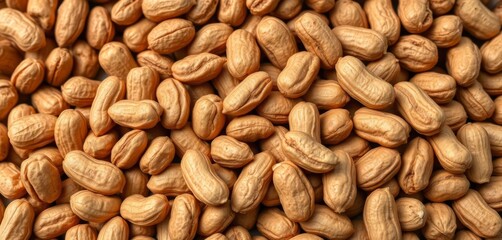 Obraz premium Close-up of a pile of roasted peanuts, showing their texture and rich brown color, plant-based, aroma