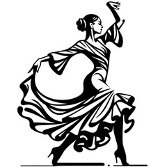 Flamenco dancer expressing passion in a stylized black and white illustration  