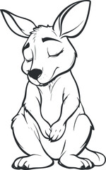 Fototapeta premium Black and white cartoon illustration of a cute kangaroo sitting with eyes closed in peaceful pose